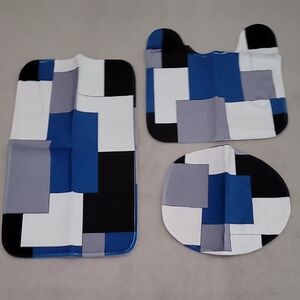 Geometric Blue and Black Bathroom Mat Set